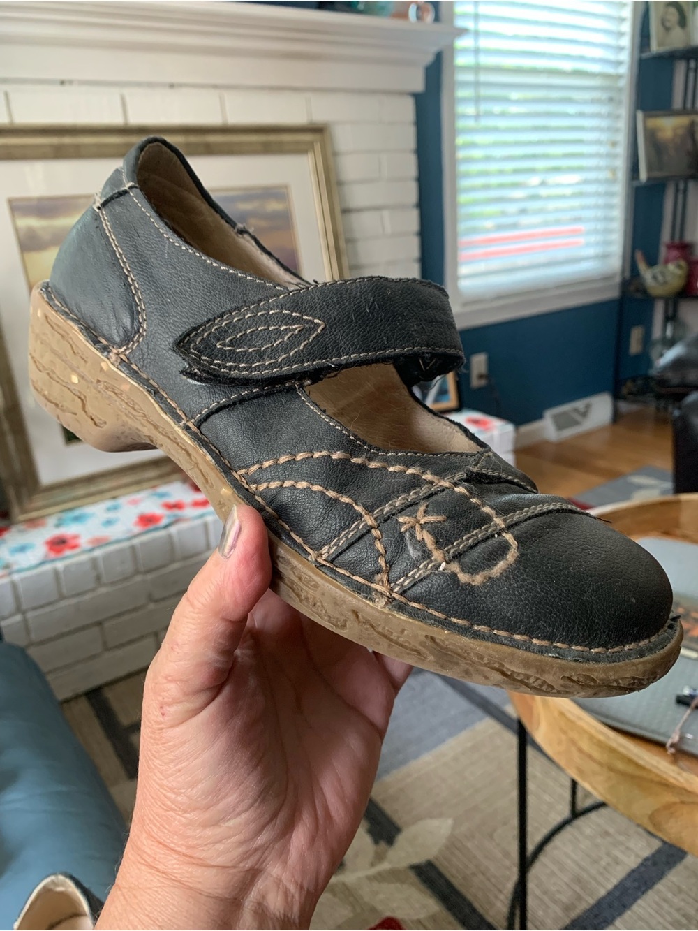 Bjorndal 136267 “Cruncher” Leather Mary Jane Shoes w/Contrast Stitching, 9 Med